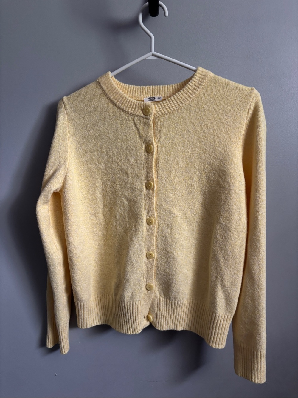 Butter Yellow Crewneck Button-Up Cardigan